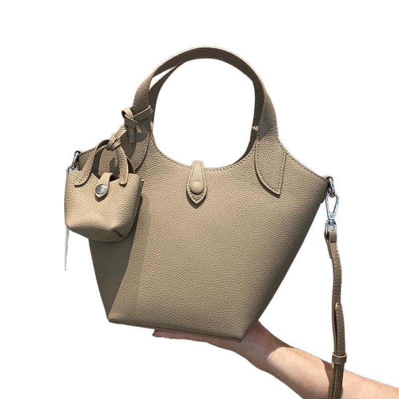 Vegetable Basket Bag Single-shoulder Versatile Bucket Bag Genuine Leather Women's Bag Crossbody Bag