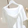 Korean Style Women's White Short-Sleeve Hooded T-Shirt - Summer 2026 Fashion, Loose, Slimming, Casual Plus Size.