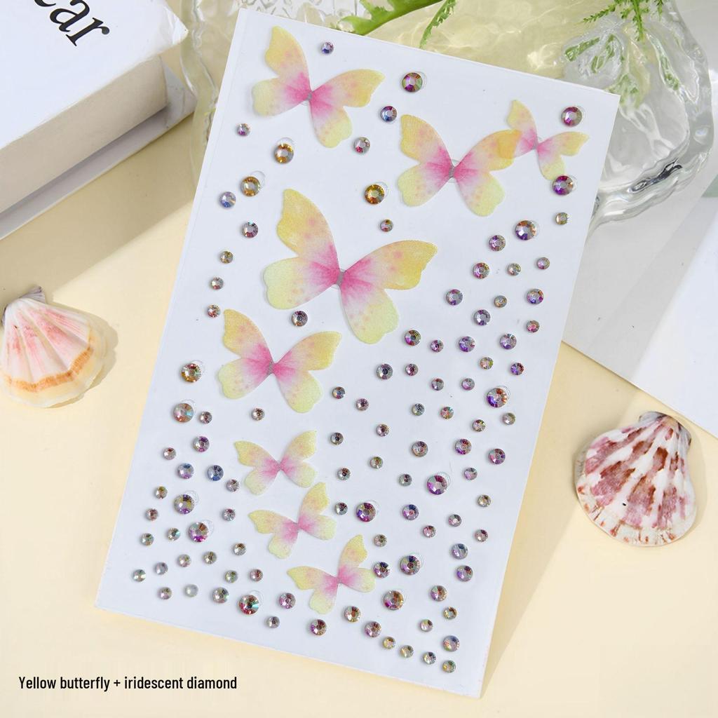 Yellow Rhinestone Heart Bow Face & Nail Stickers