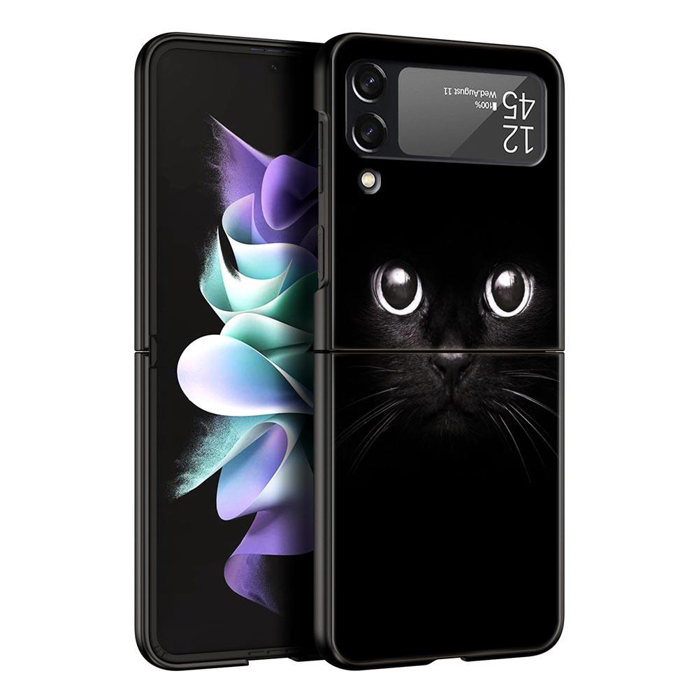 Phone Case for Samsung Galaxy Z Flip 3 4 5 6 Folding Black Shell Black Cat For Samsung Z Flip4 Flip5 PC Hard Cover