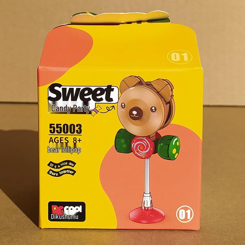 Diku Candy Party Building Blocks: Bear & Lollipop Girl Birthday Gift Set