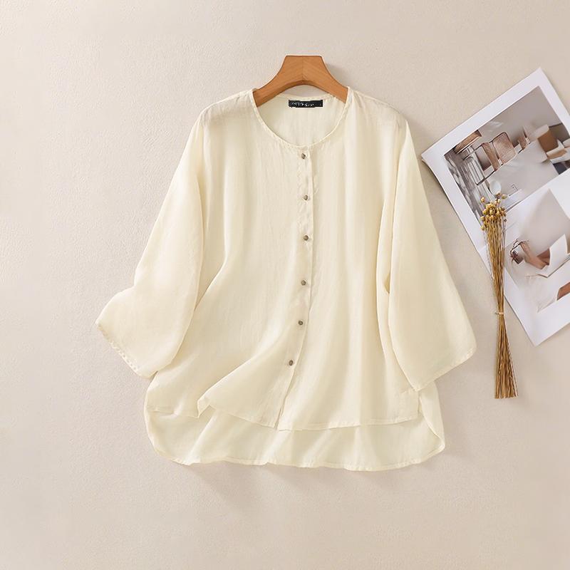 

ZANZEA Женская повседневная однотонная свободная блузка с круглым вырезом и рукавом 3/4 S