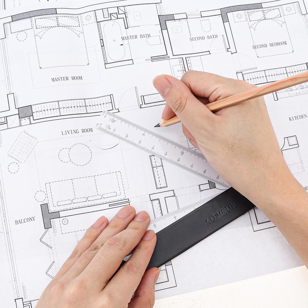 2pcs Plastic Architect Engineering Drafting Scale Ruler Foldable Metric Measuring Tool Heavy Duty Professional