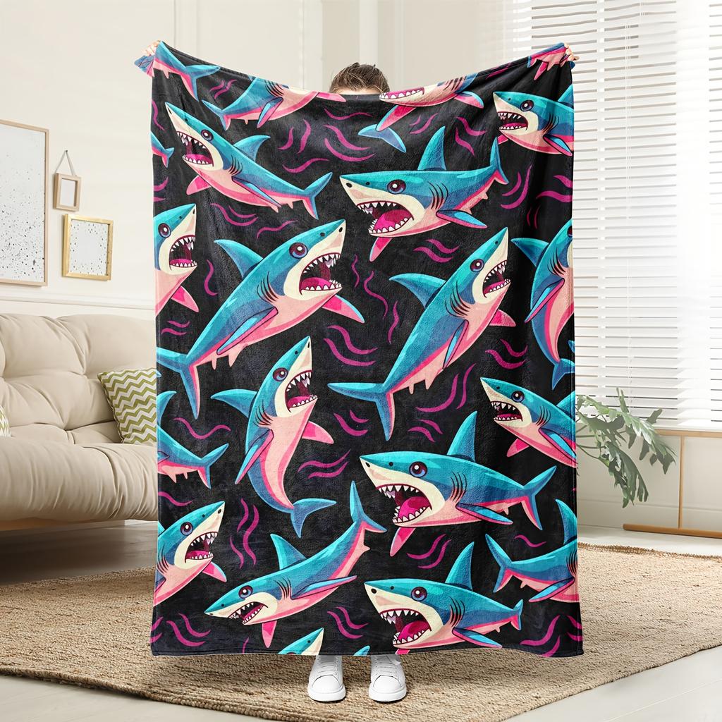 Gemütliche Flanelldecke im Haifisch-Design - Weich, Atmungsaktiv, 100% Polyester mit Lebendigem HD-Digitaldruck, Ganzjahreskomfort für die Familie
