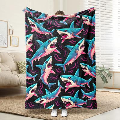 Gemütliche Flanelldecke im Haifisch-Design - Weich, Atmungsaktiv, 100% Polyester mit Lebendigem HD-Digitaldruck, Ganzjahreskomfort für die Familie