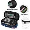Pen Case Large Storage Space Zipper Closure Wear Resistant Polyester with Mesh Pocket Removable Divider and Pen Slots for Students