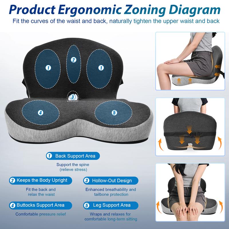 Seat Cushion for Office Chair Ergonomic Memory Foam Seat Cushion with Back Support for Stress Relief Lumbar Support Car Office