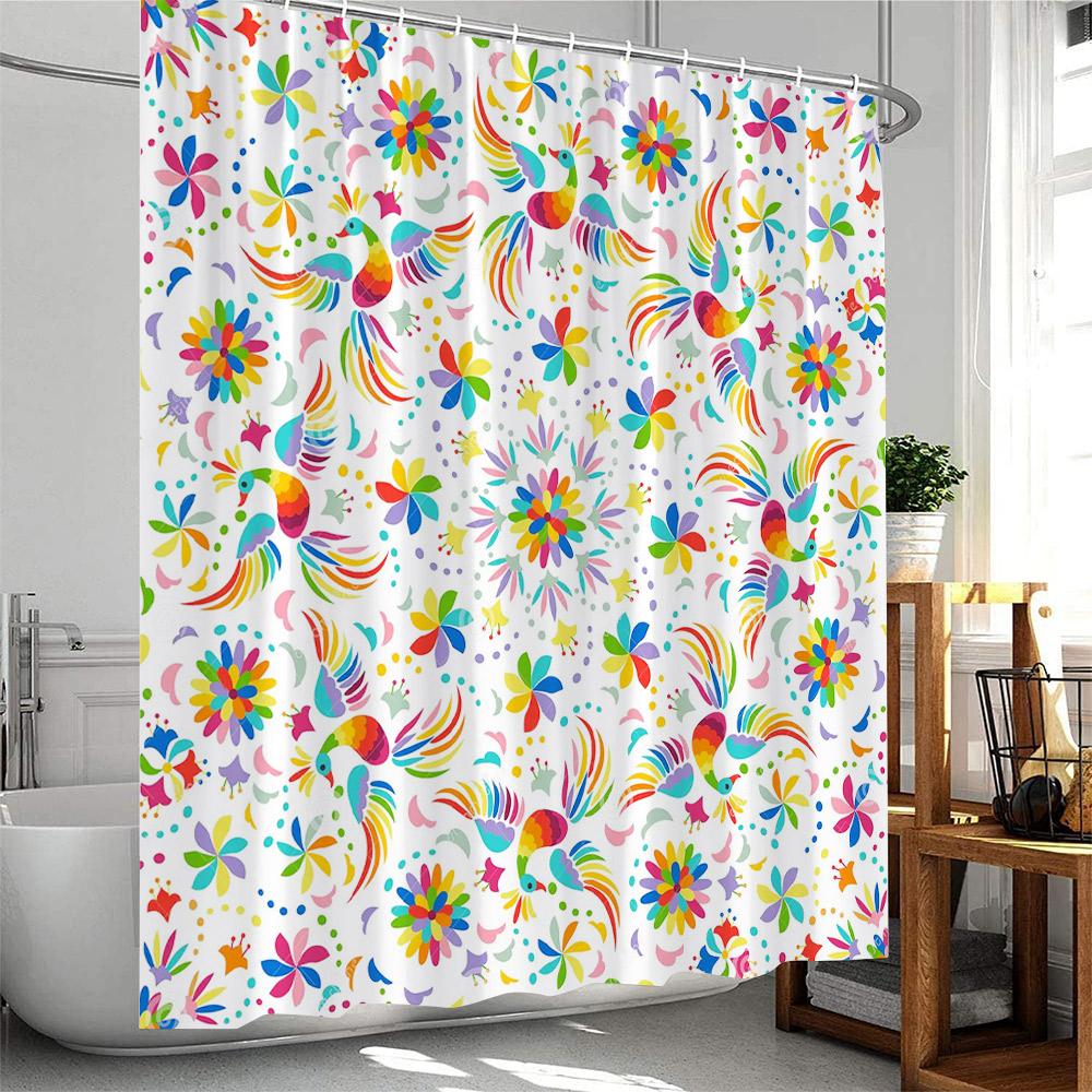 Mexican Style Shower Curtains Cartoon Tropical Plants Cactus Bathroom Decor Polyester Fabric Bath Curtain with Hooks Washable
