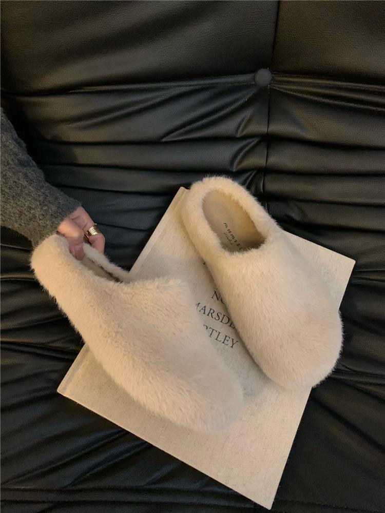 

Мао Мао тапочки женские носят осенью и зимой 2024 толстая подошва внутренняя танкетка сумка голова полутапочки искусственный норковый мех леопардовый принт 40