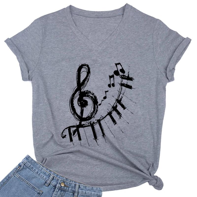 Piano Keys Graphic T Shirts Musical Note Print Tees Music Lovers T Shirt Vneck Women Clothing Harajuku Tee Shirt Y2k Top FeUnisex