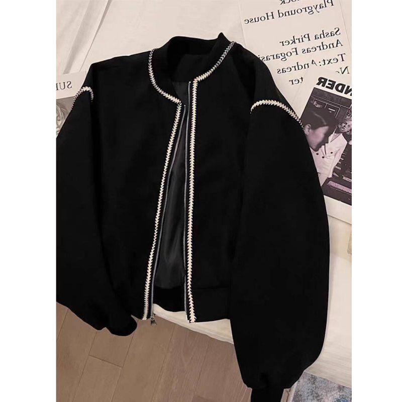 Plus-Size Women's 120kg Fleece-Lined Thickened Cardigan Jacket with Visible Stitching, Loose-Fitting Oversized Baseball Jacket for Spring and Autumn