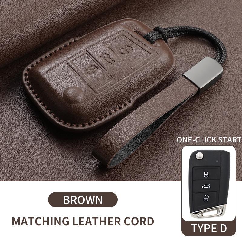Leather Car Key Case Cover Shell Fob For Vw Volkseagen Passat B8 Magotan For Skoda Superb A7 Kodiaq Seat Protected Keychain Bag