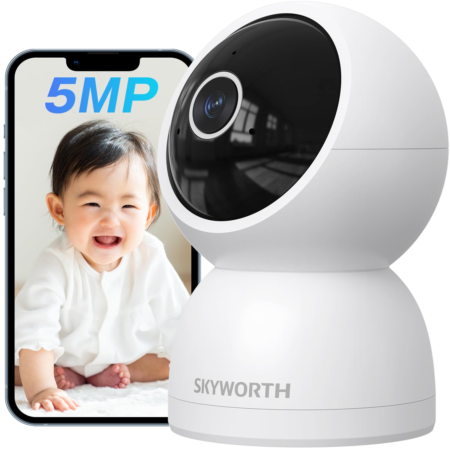 

GoogleTV Skyworth AI Surveillance Pet iPhone Baby 3K Network Auto Smartphone Motion Security Infrared Night Continuous Security and 5Ghz WiFi білий