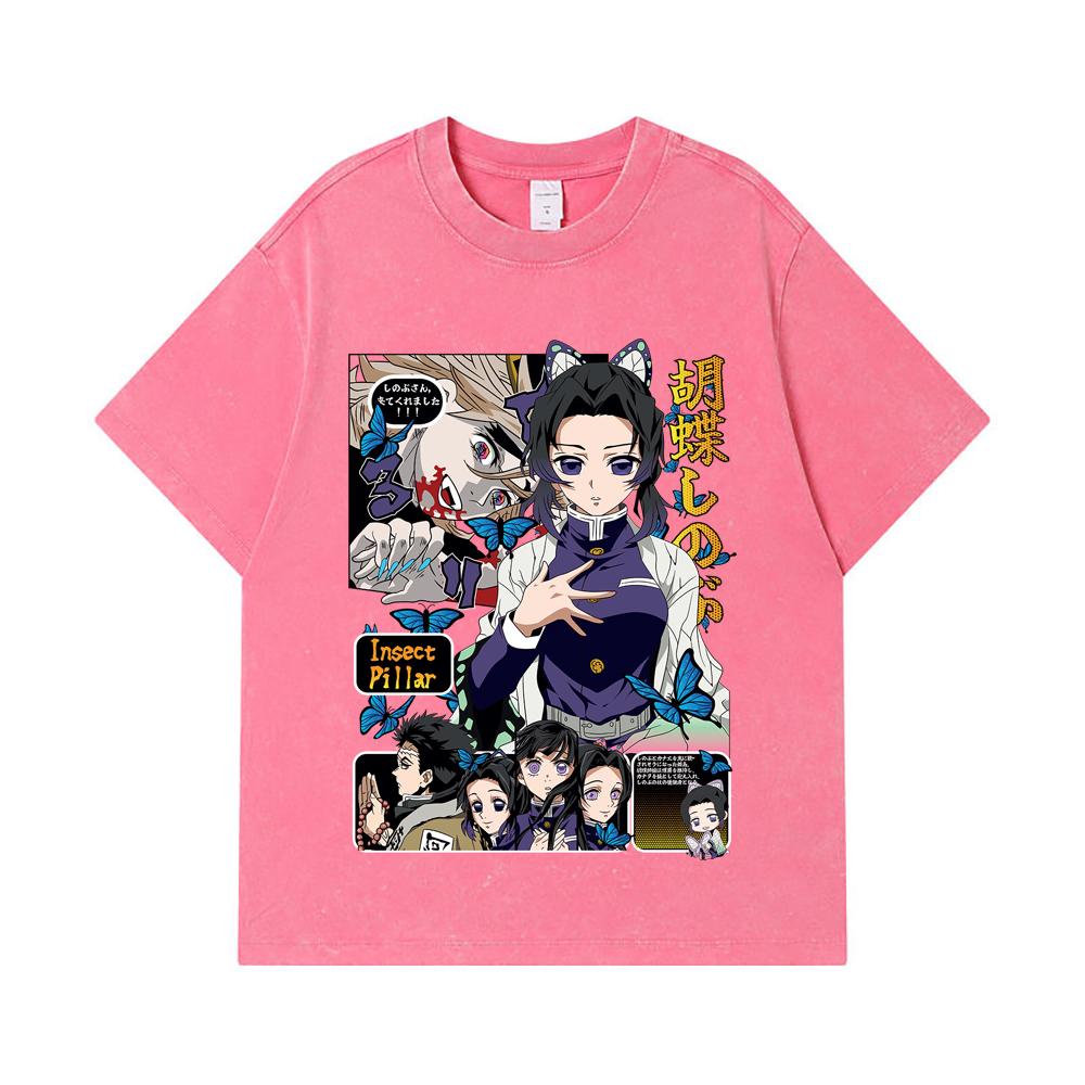275 GSM Washed T-shirts 100% Cotton Demon Slayer V16 Shinobu Print Unisex Heavy Cotton T Shirt
