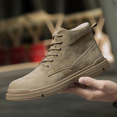 Winter Warm Plush Leather Boots High Quality Matte Leather Trend Boots Men Thick Sole Desert Boots High Top Shoes Outdoor Boots
