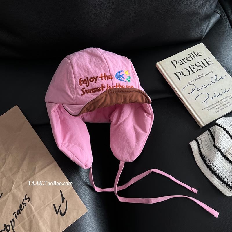 

Korean cute light and thin padded thickened Lei Feng hat children show a small face in winter outdoor warm ear hat ski hat M（54-60cm） рожевий