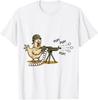 Funny Military Chicken Soldier with Heavy Gun Shooting Eggs T-Shirt