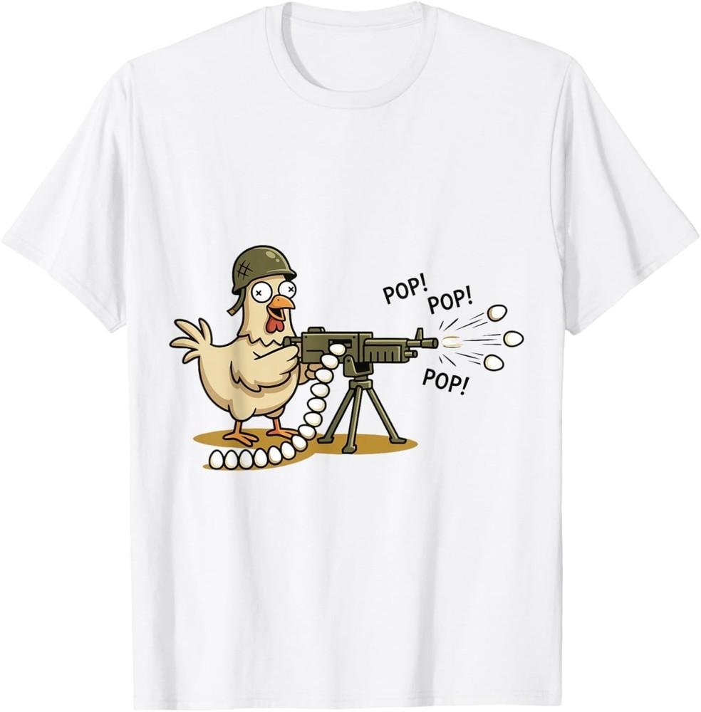 Смешная Военная Курица-Солдат с Тяжелым Оружием Стреляющая Яйцами Футболка Унисекс Футболка XXXL