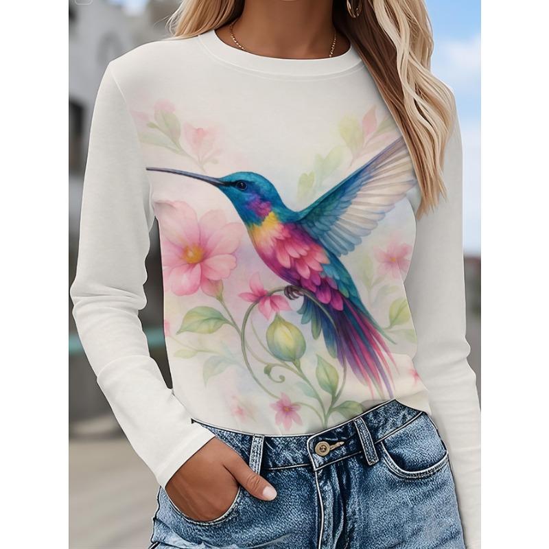 Camiseta de Manga Larga con Estampado 3D Navideño para Mujer Cuello Redondo Manga Larga Otoño Ropa de Animales Ropa Regalo Festivo Camiseta de Moda para Fiesta