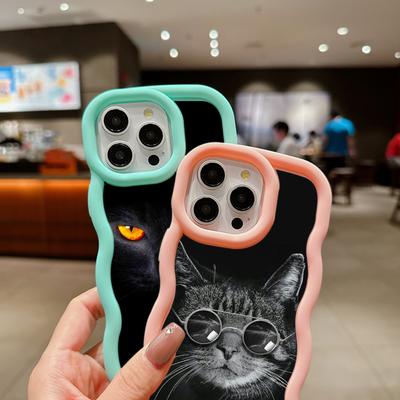 Macaron Soft TPU Phone Case for Samsung A12 A13 A14 A15 A23 A24 A25 A53 A54 A55 A30 A50 J7 S20 S23 FE S24 Ultra Cover Ae72 Cute Cat Black Design Art