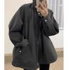 Women's Korean Autumn Retro Stand-Up Collar Cape Trench Coat with Large Pockets