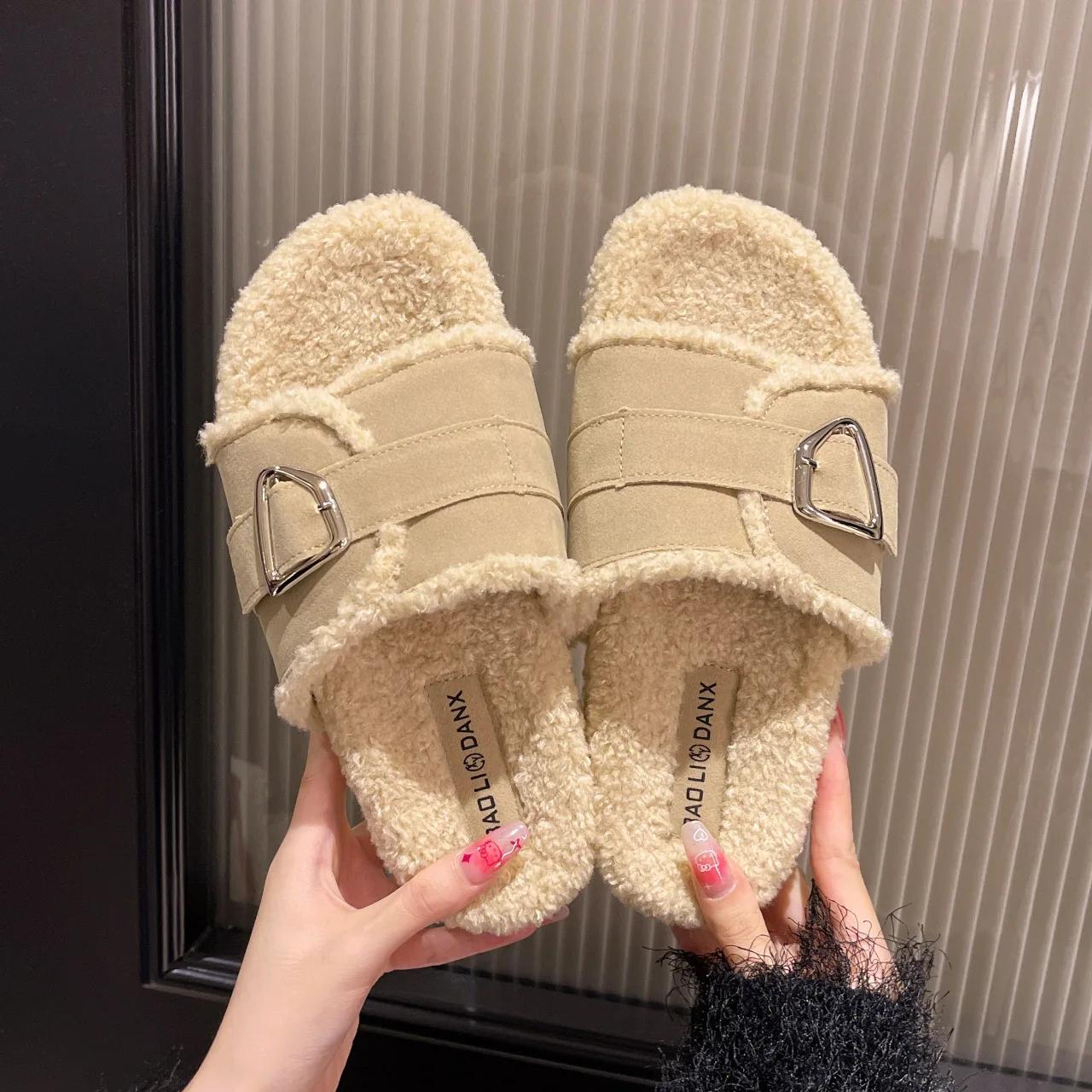 Модные женские хлопковые тапочки осень/зима толстая подошва плюшевые тапочки новые модные — фото 9