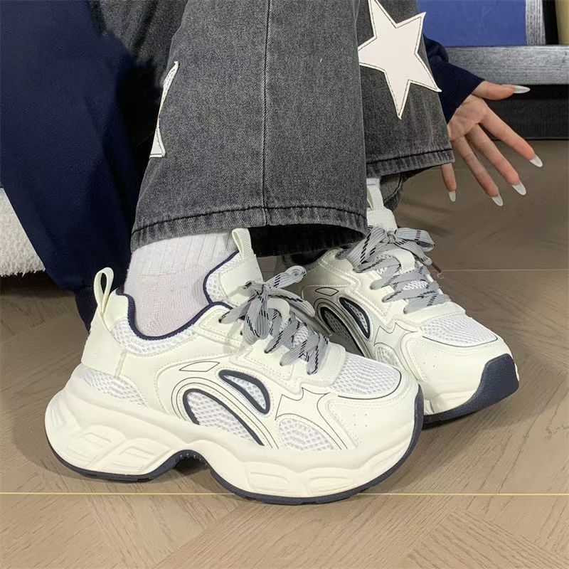 Breathable Sneakers Women's Summer New Versatile Retro Student Casual Shoes Thick-soled Heightening Dad Shoes