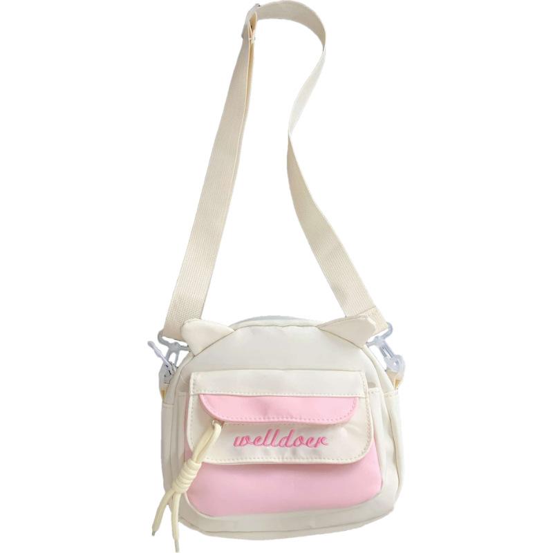 Small fresh and sweet contrasting color messenger bag women's spring new student shoulder bag personalized cat ears mobile phone small square bag