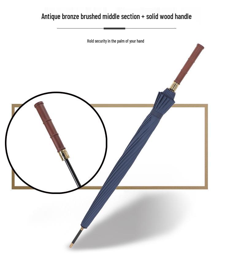 Men's Luxury Windproof 16-Rib Wooden Handle Golf Umbrella