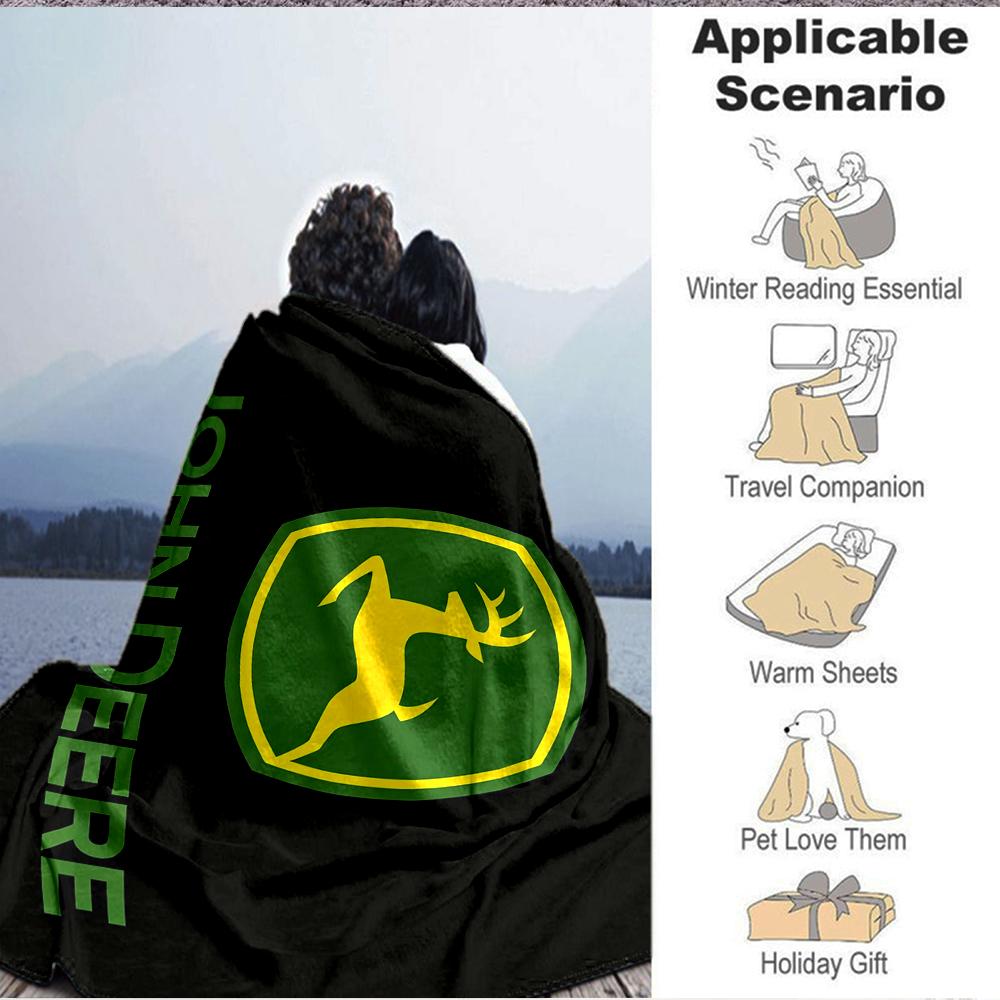 1Pc John Deere Logo Blanket Soft And Comfortable Casual Warm Camping Travel Christmas Halloween Xmas Gift M928883