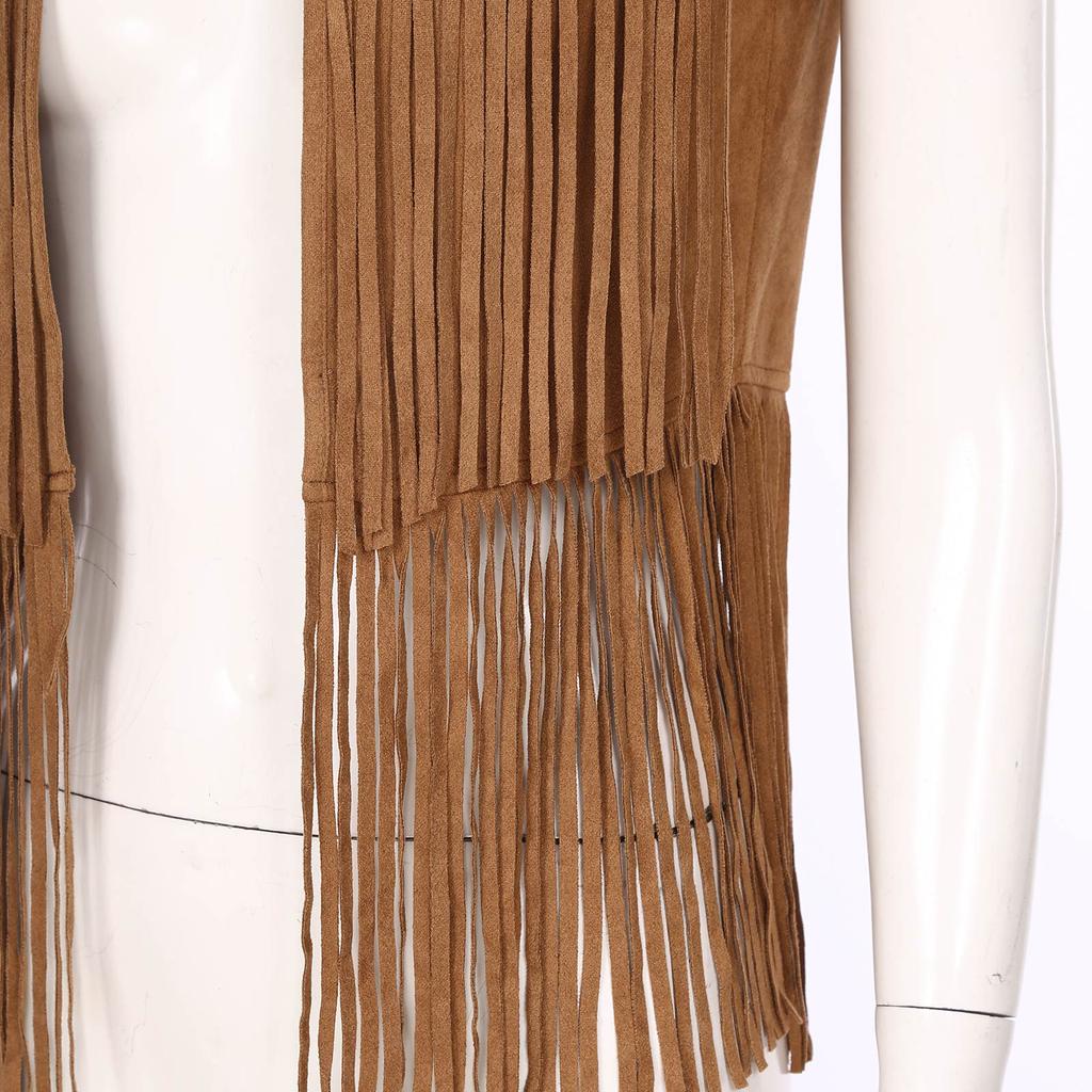 Womens Faux Suede Tassel Vest Fashion Rivets Fringe Waistcoat Open Front Sleeveless Jacket Boho Style