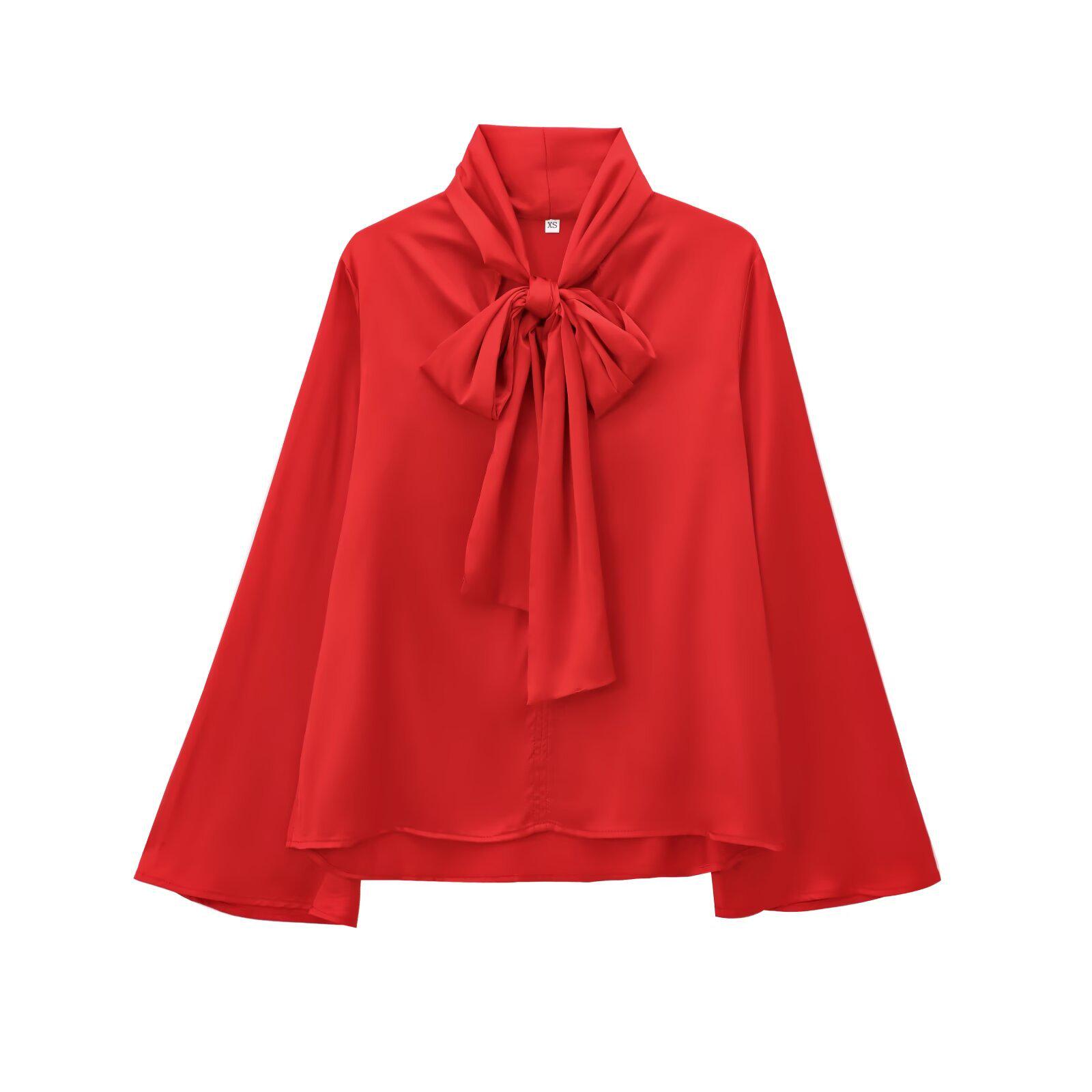 

Женская зимняя мода 2024: Блузка с бантом в европейско-американском стиле Extra Small красный