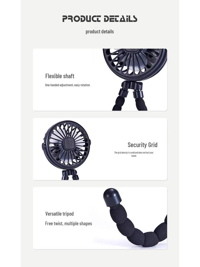 Octopus Mini USB Rechargeable Oscillating Handheld Stroller Fan