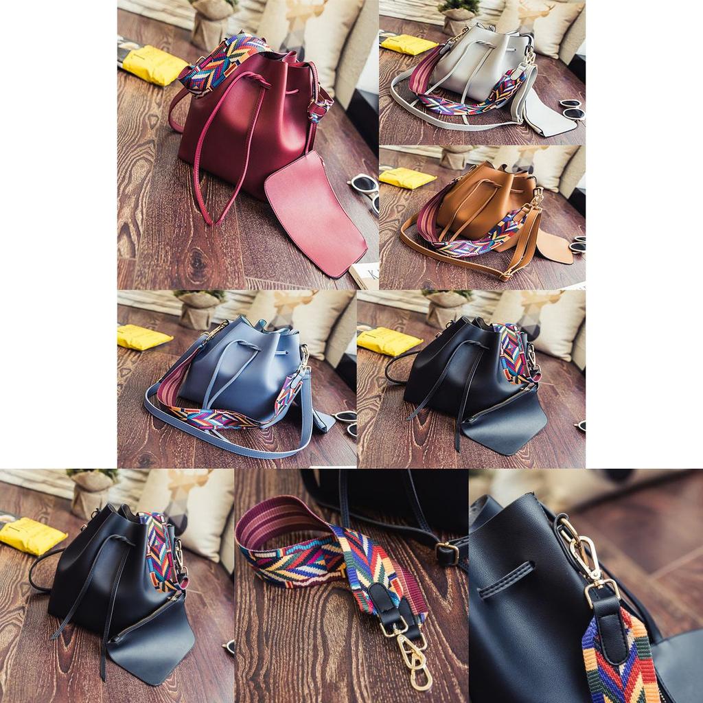 Elegant Fashion Women Colorful Wide Strap Bucket Shoulder Bags For Versatile Style