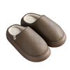 New high-end PU leather slippers autumn and winter couples indoor home velvet warm soft bottom non-slip cotton slippers