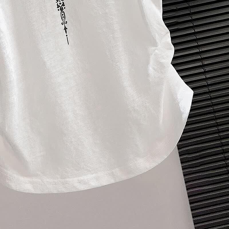 Women's V-Neck Pleated Printed Short Sleeve T-Shirt