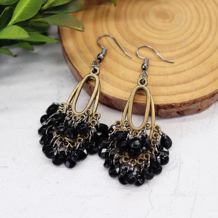 Handmade Retro Exquisite Water Drop Fringed Earrings Women's Long Versatile Temperament Earrings Smart Personality Show Face Thin Earrings