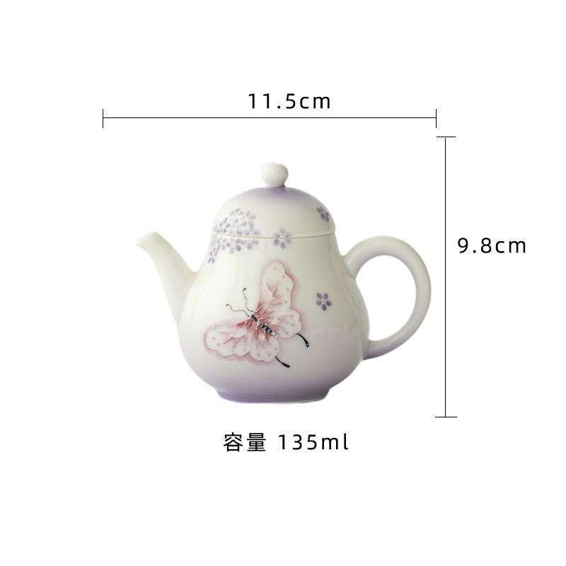 

135ml Gradient Purple Hand-painted Butterfly Teapot Zen Tea Infuser Pot Tea Maker Kettle With Ball Hole Teaware Decoration Craft