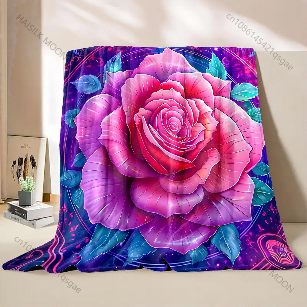 Fantasy Colored Roses Print Blanket Warm Soft Fluffy Kids and Adults Sofa Bed Throw Blanket for Home Travel Camping Gifts