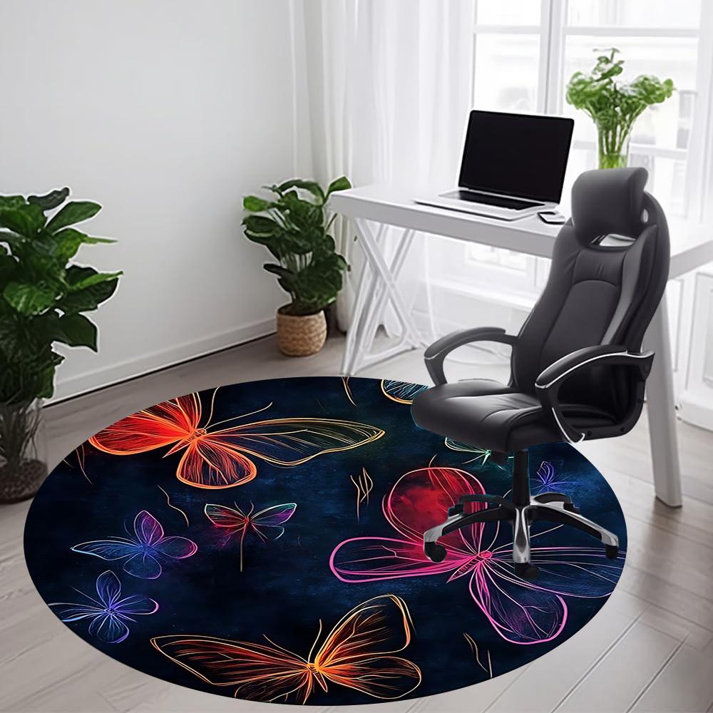 1pc Butterfly Fantasy Office Round Area Rug, Indoor Mat Suitable ForOffice, Under Office Chairs Bedroom Living Room Home Decor, Room Deco  D038