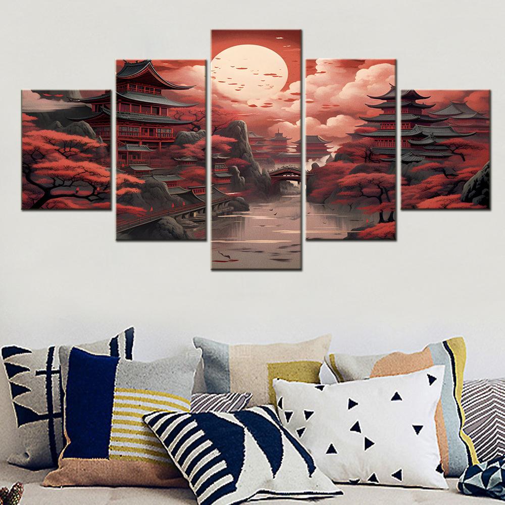 

Canvas Painting 5 Pieces Japanese Landscape Nature Fantasy Poster Modern Wall Decoration Living Room Picture Decorative Artwork 20X35 20X45 20X55CM