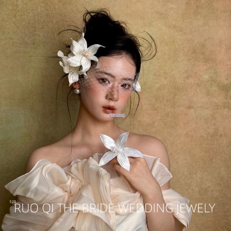 Mori Floral Mesh Hair Clip Headdress for Brides & Photography Styling.