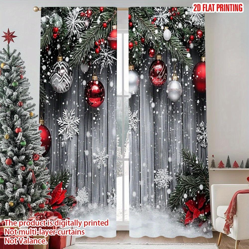 2Pcs Polyester Merry Christmas Snowflakes Printing Window Curtains Birthday Party Decoration Backdrop Drapes for Living Room