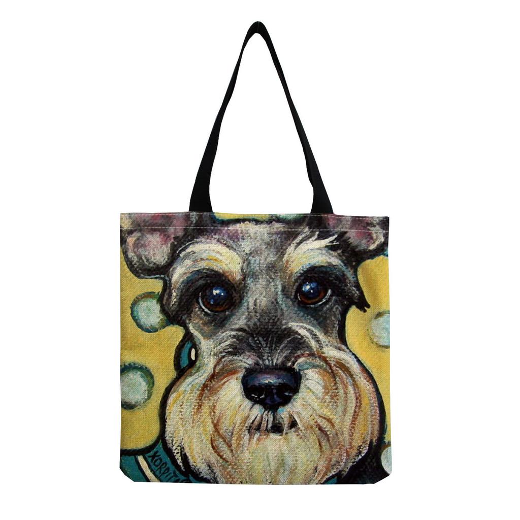 Damen Vintage Hundeprint Leinen-Tragetasche - Große Kapazität Lässige Schulter-Einkaufstasche für Lebensmittel, Strand & Täglichen Gebrauch KTB