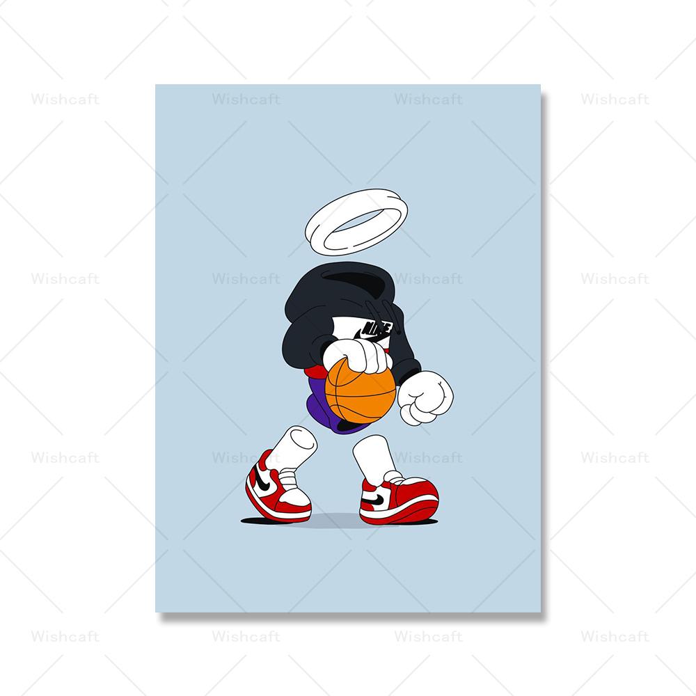 

Милый мультяшный баскетбольный постер художественная печать невидимый мальчик играет в уличный мяч бокс холст картина картина детская комната домашний декор 21x30cm No Framed