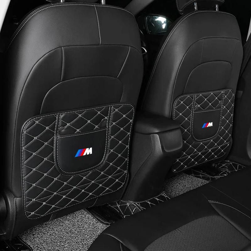 M LOGO Car Anti-Kick Mats PU Leather Auto Seat Back Protector Cover For BMW X6 X1 X2 X3 X4 X5 X7 E46 E39 E90 E36 E60 E34 E30 F30 E71 F10 F10 E34 E92