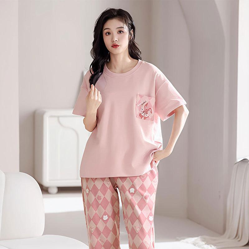 Women's Pajamas Summer Short-sleeved Trousers New Plus Size Sweet Age-reducing Women's Loungewear Thin Suit