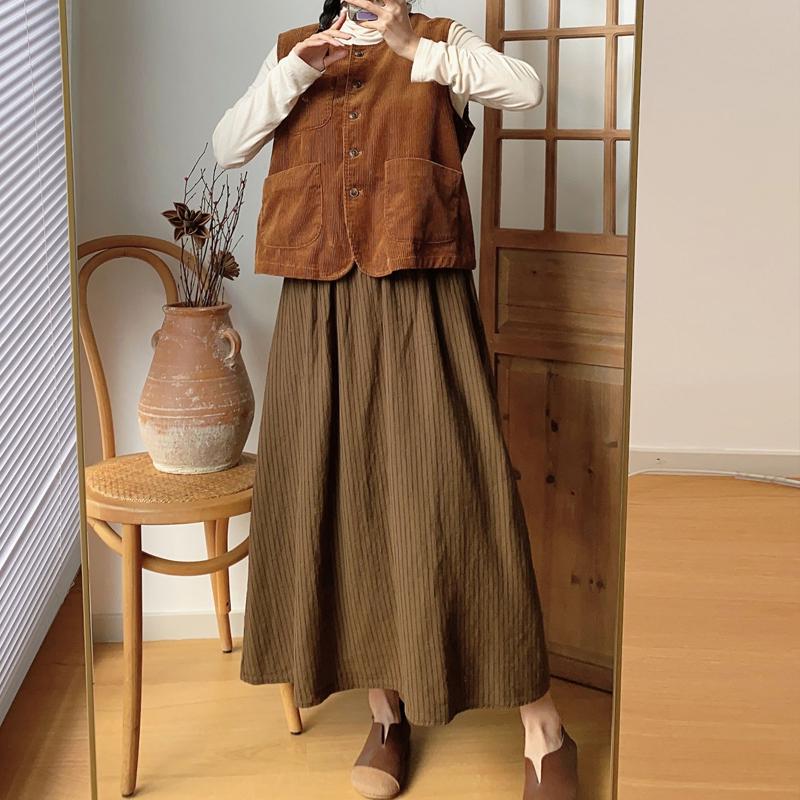 Johnature Spring Japanese Corduroy Sleeveless Vests Casual All Match Solid Color Pockets Women Vests