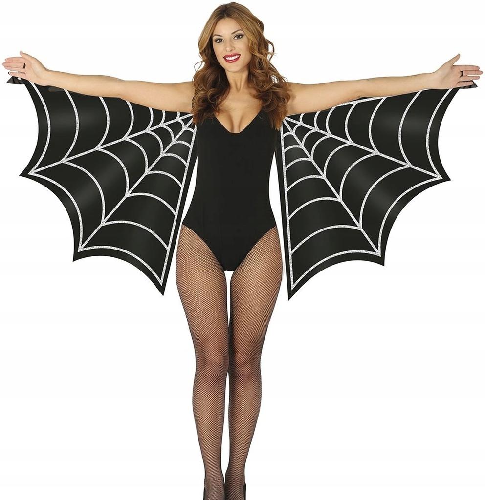Strój Peleryna Skrzydła Pająka Czarne Nietoperz Halloween Karnawał Bal