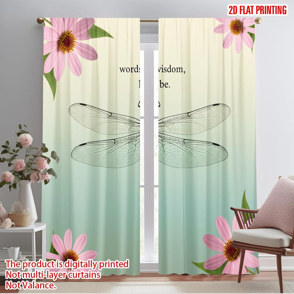 

2pcs 2D flat printing Curtain Dragonfly Flowers Wisdom Let Polyester Without Electricity Family Party Use for Outdoor and Home 52.50×116.00 CM 2pcs